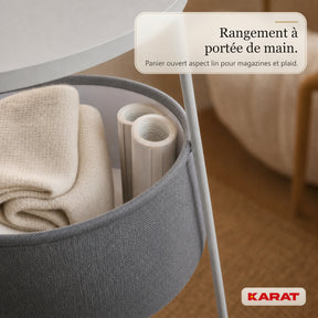 Table d’appoint | Dario | Table ronde avec 2 prises, 2 ports USB-A & panier de rangement | Ø 45 cm | 4 coloris