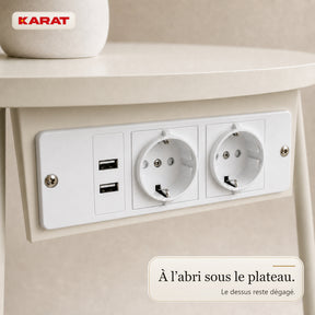 Table d’appoint | Dario | Table ronde avec 2 prises, 2 ports USB-A & panier de rangement | Ø 45 cm | 4 coloris