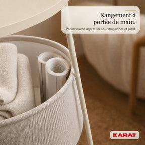 Table d’appoint | Dario | Table ronde avec 2 prises, 2 ports USB-A & panier de rangement | Ø 45 cm | 4 coloris