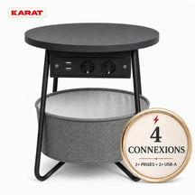 Table d’appoint | Dario | Table ronde avec 2 prises, 2 ports USB-A & panier de rangement | Ø 45 cm | 4 coloris