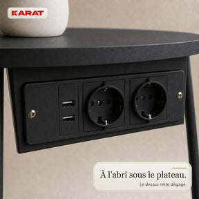 Table d’appoint | Dario | Table ronde avec 2 prises, 2 ports USB-A & panier de rangement | Ø 45 cm | 4 coloris