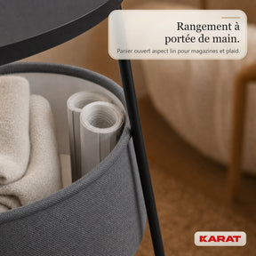 Table d’appoint | Dario | Table ronde avec 2 prises, 2 ports USB-A & panier de rangement | Ø 45 cm | 4 coloris