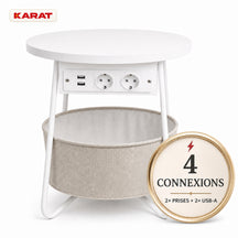 Table d’appoint | Dario | Table ronde avec 2 prises, 2 ports USB-A & panier de rangement | Ø 45 cm | 4 coloris