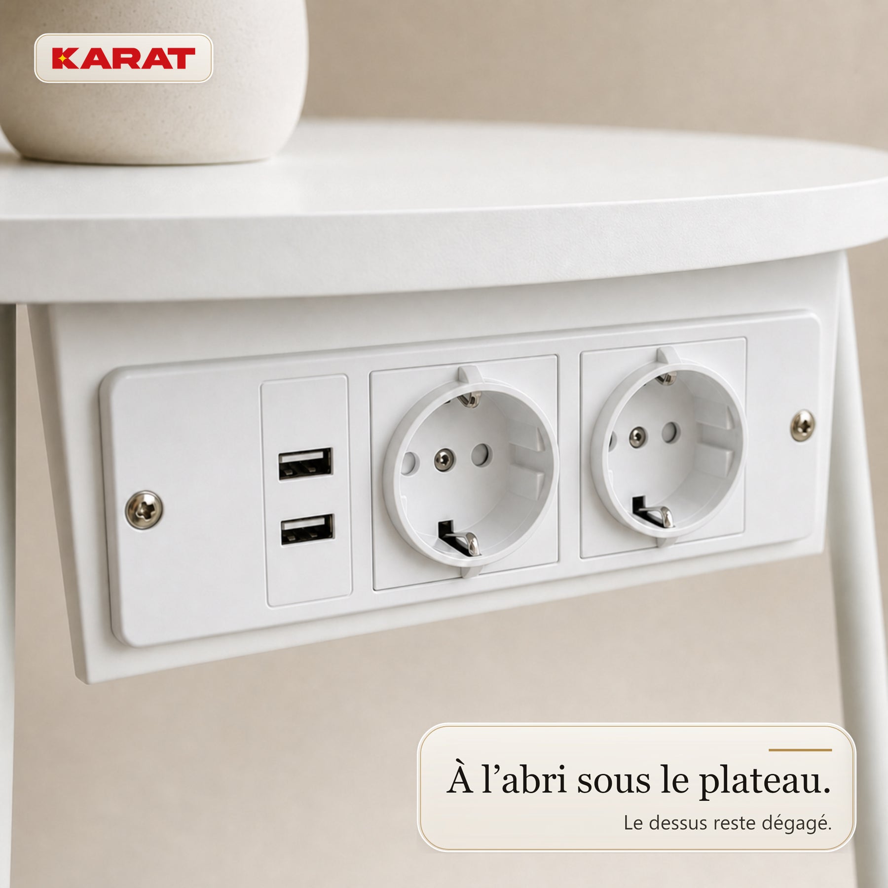 Table d’appoint | Dario | Table ronde avec 2 prises, 2 ports USB-A & panier de rangement | Ø 45 cm | 4 coloris