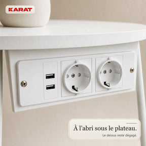 Table d’appoint | Dario | Table ronde avec 2 prises, 2 ports USB-A & panier de rangement | Ø 45 cm | 4 coloris