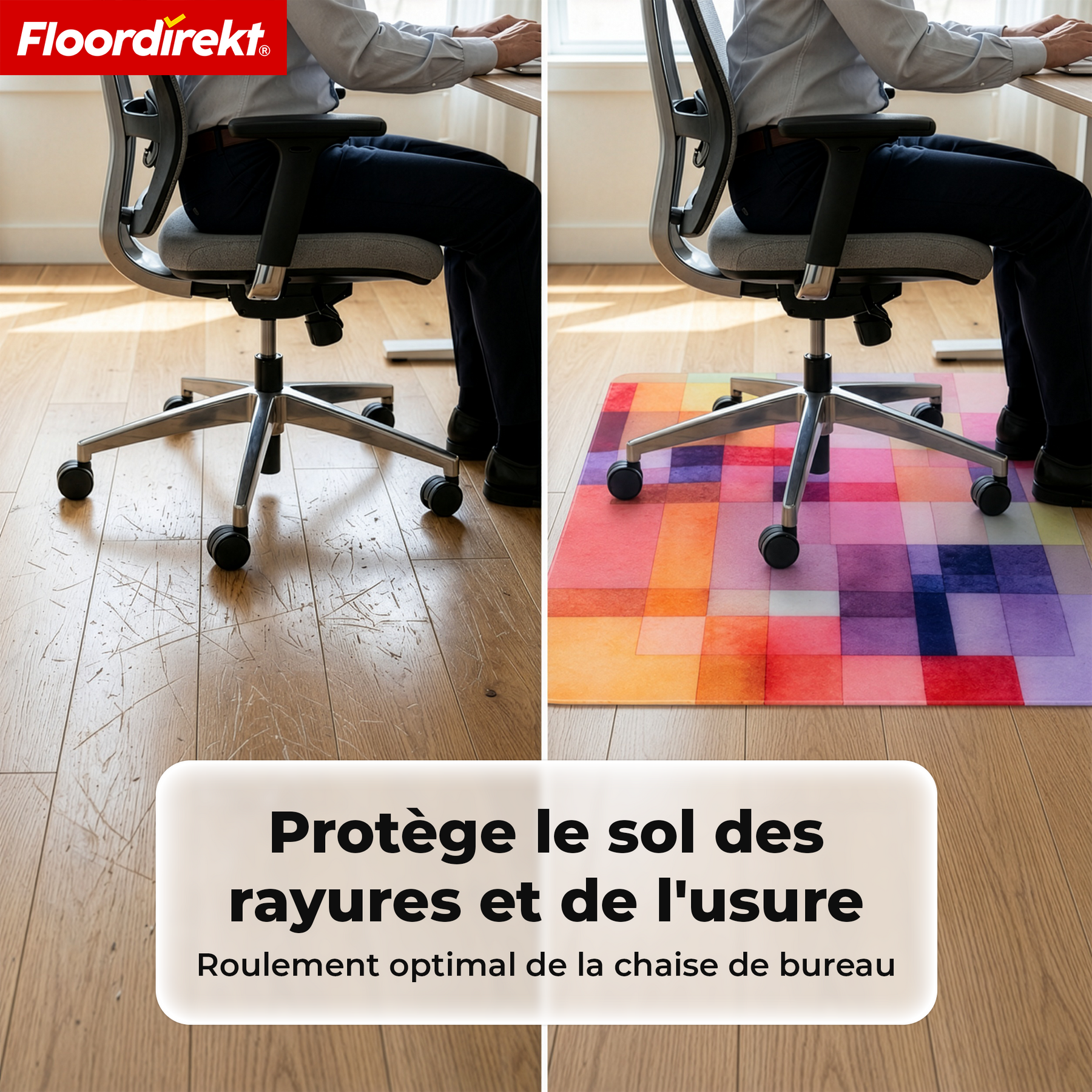 Tapis de protection de sol design | Protection robuste de chaise de bureau en PVC spécial pour bureau & télétravail | 80 x 118 cm