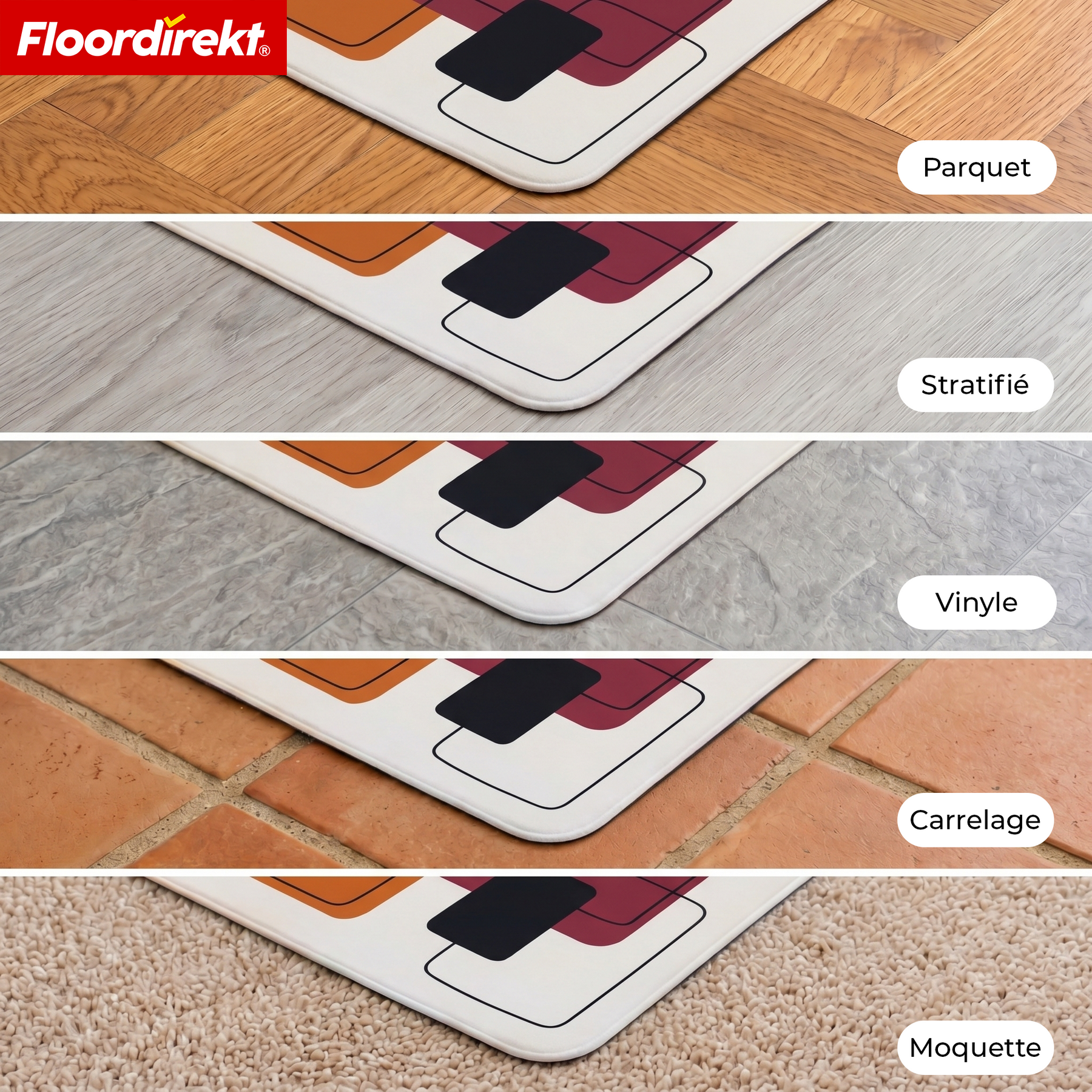 Tapis de protection de sol design | Protection robuste de chaise de bureau en PVC spécial pour bureau & télétravail | 80 x 118 cm