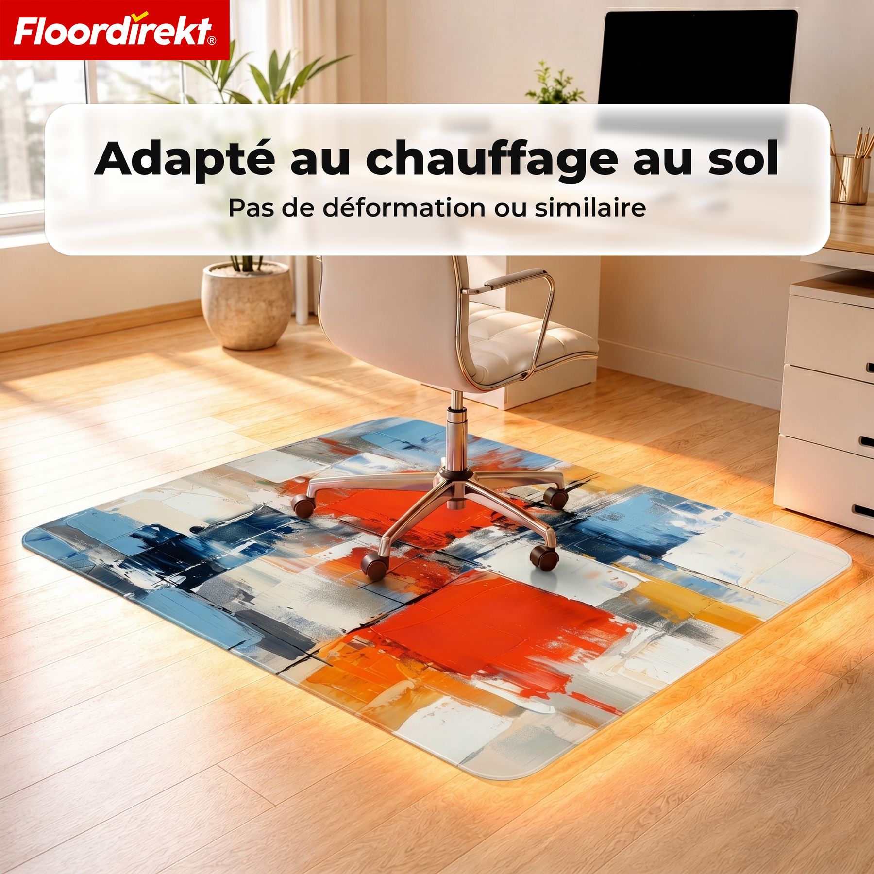 Tapis de protection de sol design | Protection robuste de chaise de bureau en PVC spécial pour bureau & télétravail | 80 x 118 cm