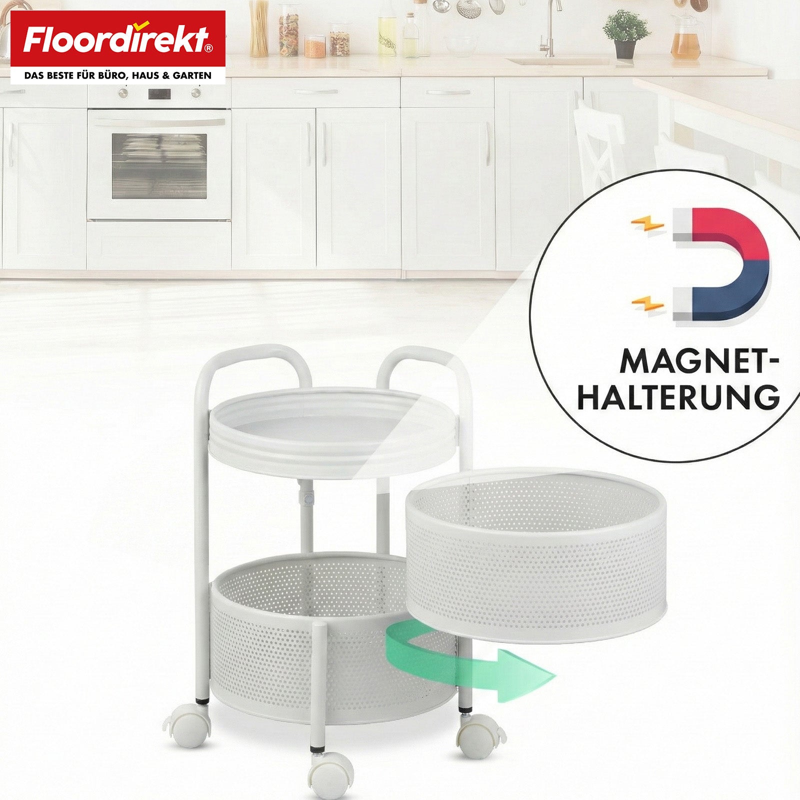 Chariot de rangement | Henry | Chariot de cuisine en acier avec roulettes | Chariot de service | 3 ou 5 niveaux | Blanc & Noir