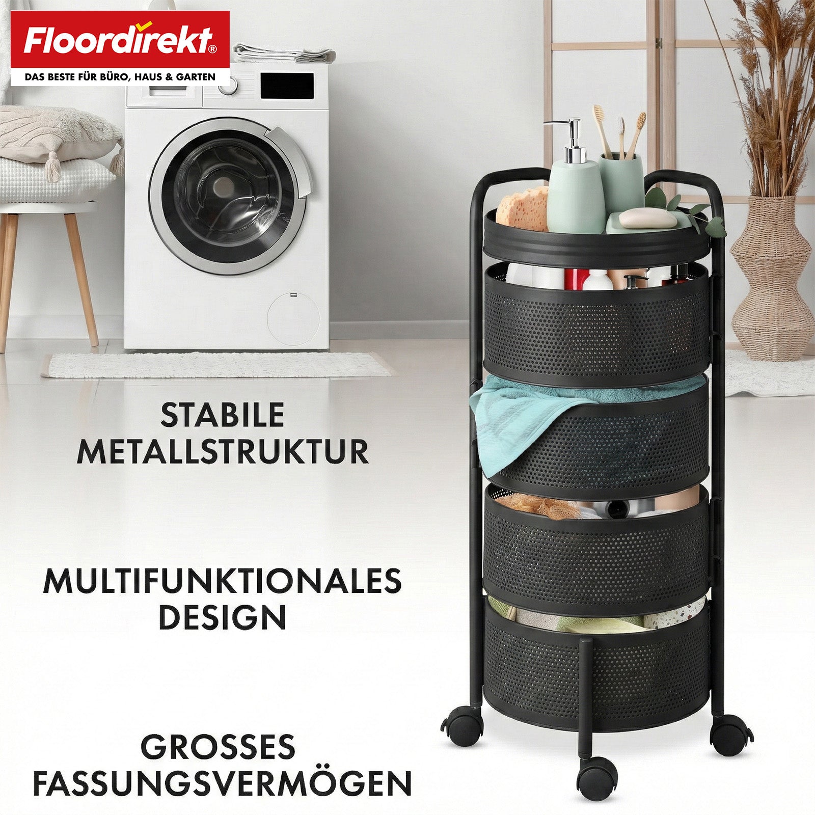 Chariot de rangement | Henry | Chariot de cuisine en acier avec roulettes | Chariot de service | 3 ou 5 niveaux | Blanc & Noir