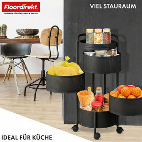 Chariot de rangement | Henry | Chariot de cuisine en acier avec roulettes | Chariot de service | 3 ou 5 niveaux | Blanc & Noir