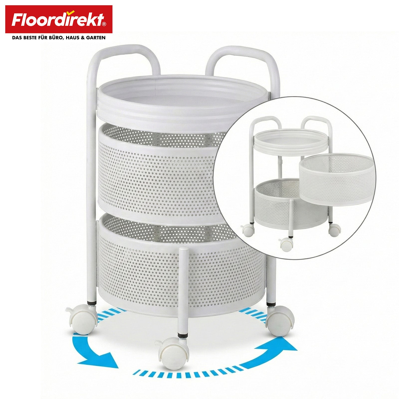 Chariot de rangement | Henry | Chariot de cuisine en acier avec roulettes | Chariot de service | 3 ou 5 niveaux | Blanc & Noir