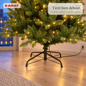 Sapin de Noël artificiel avec éclairage LED | Evergreen | LED blanc chaud & pied en métal | 150–240 cm