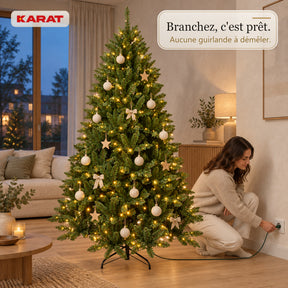 Sapin de Noël artificiel avec éclairage LED | Evergreen | LED blanc chaud & pied en métal | 150–240 cm