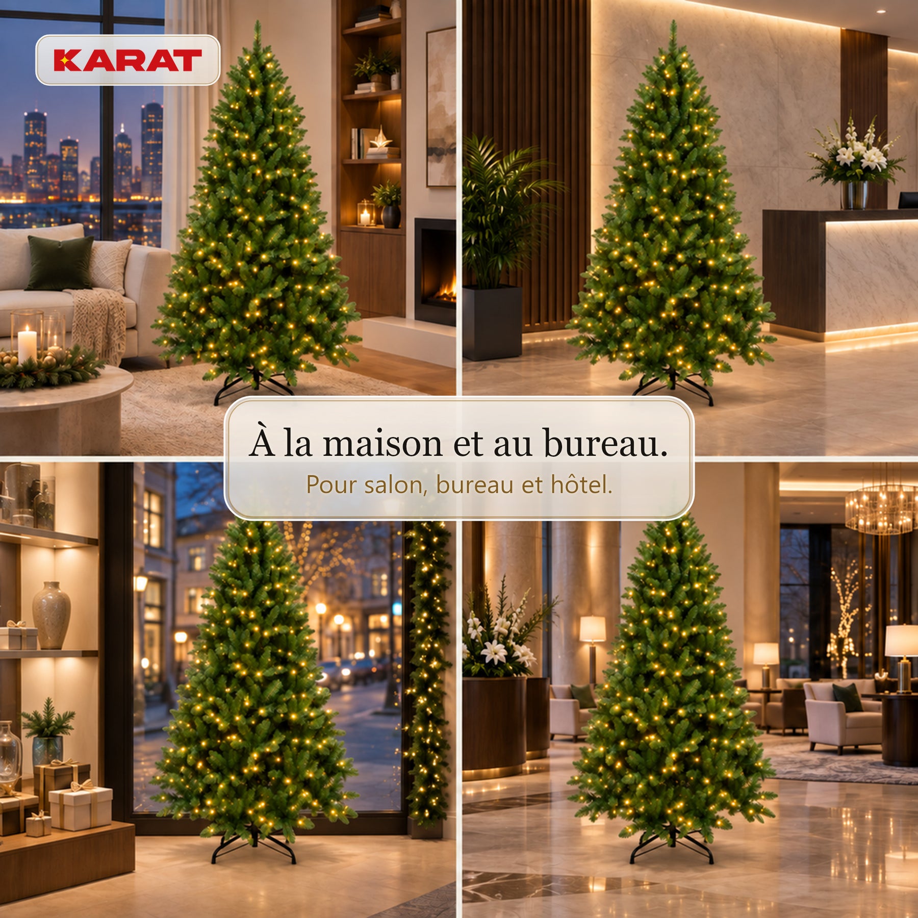 Sapin de Noël artificiel avec éclairage LED | Evergreen | LED blanc chaud & pied en métal | 150–240 cm