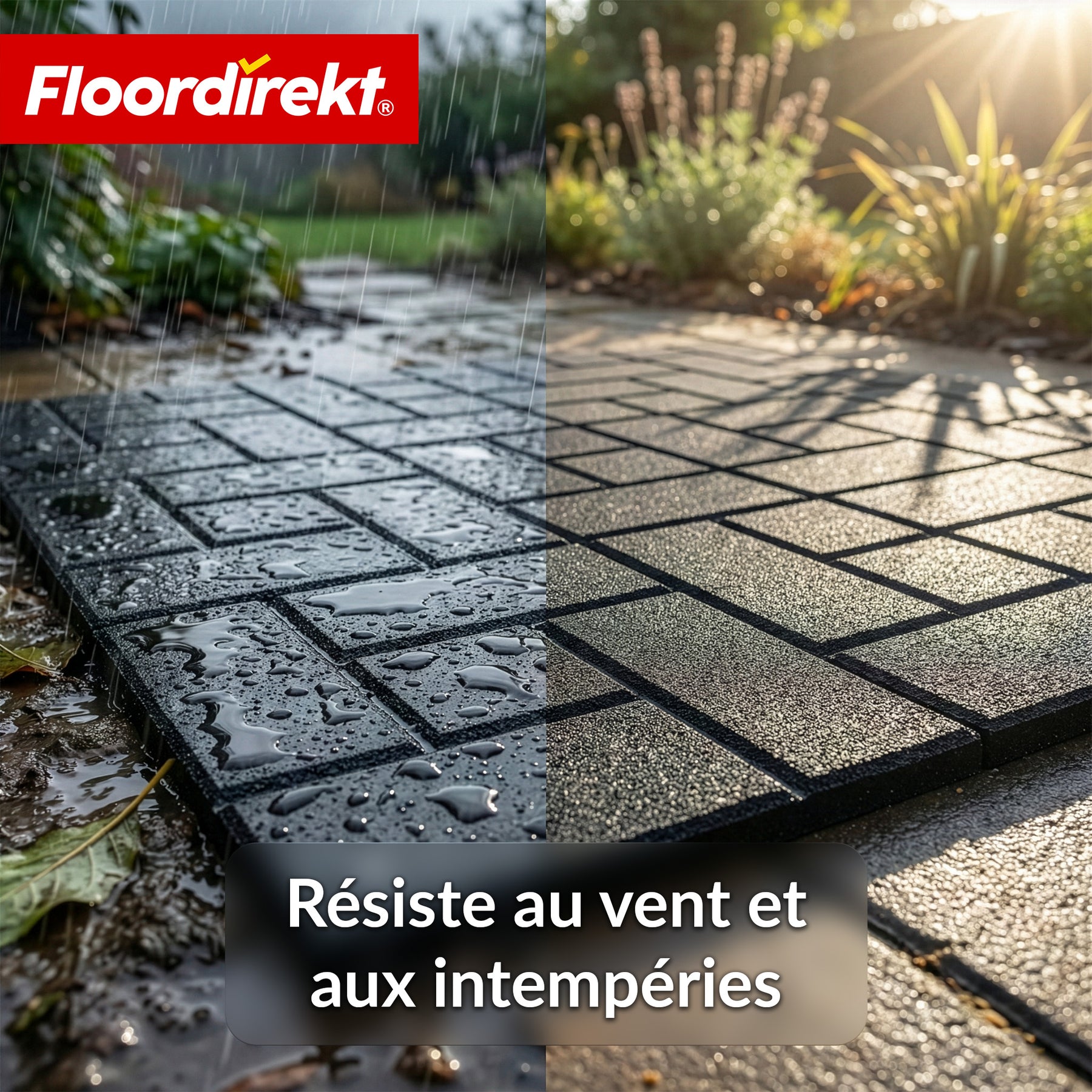 Dalle amortissante | Paving Tile | 50x50 cm 25 mm | Dalle en caoutchouc aspect pavé | Terrasse, jardin & extérieur