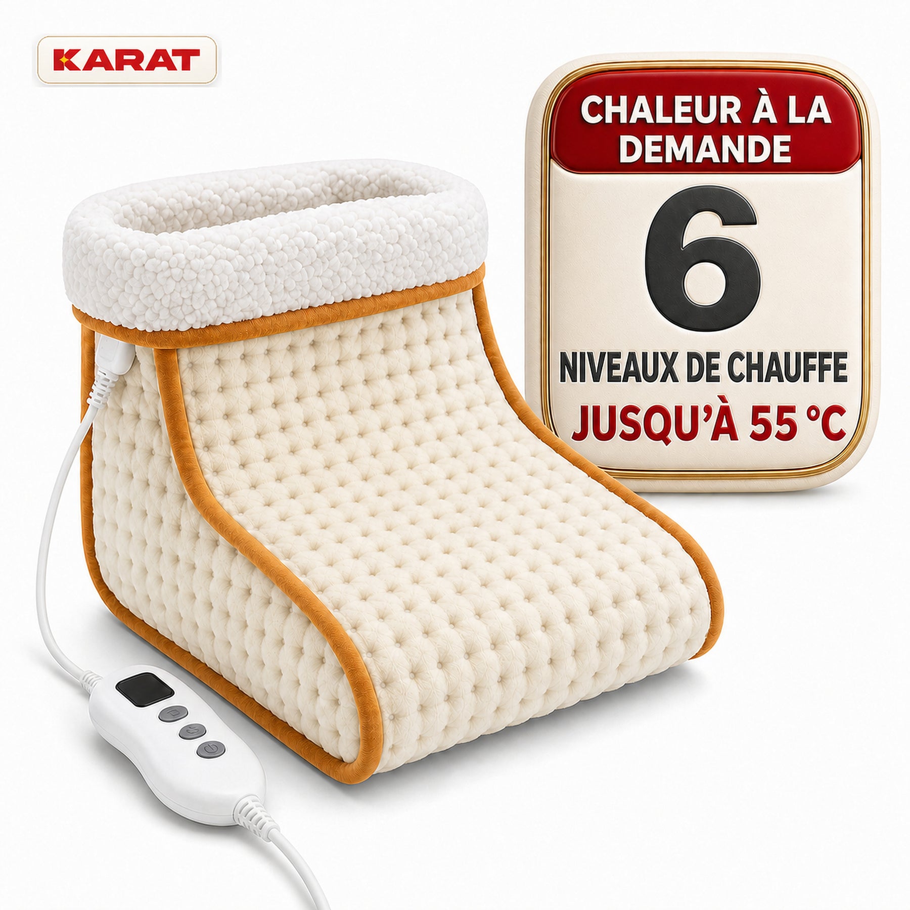 Chauffe-pieds électrique | Fjord | 6 niveaux jusqu’à 55 °C, minuterie & doublure Sherpa | 4 couleurs