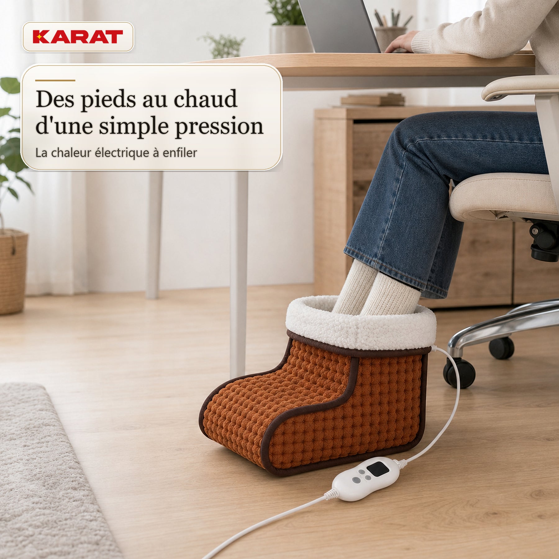 Chauffe-pieds électrique | Fjord | 6 niveaux jusqu’à 55 °C, minuterie & doublure Sherpa | 4 couleurs