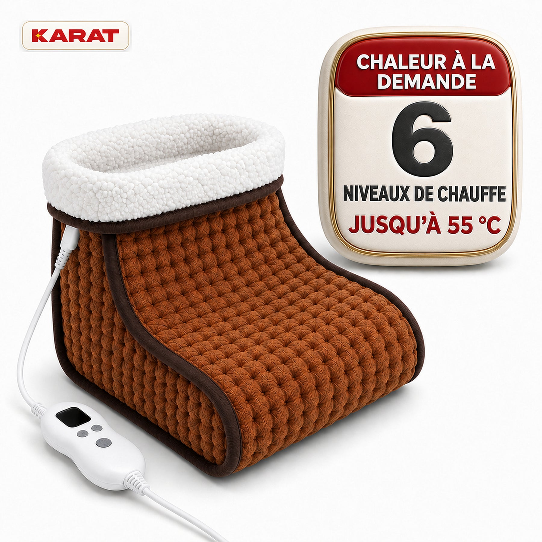 Chauffe-pieds électrique | Fjord | 6 niveaux jusqu’à 55 °C, minuterie & doublure Sherpa | 4 couleurs