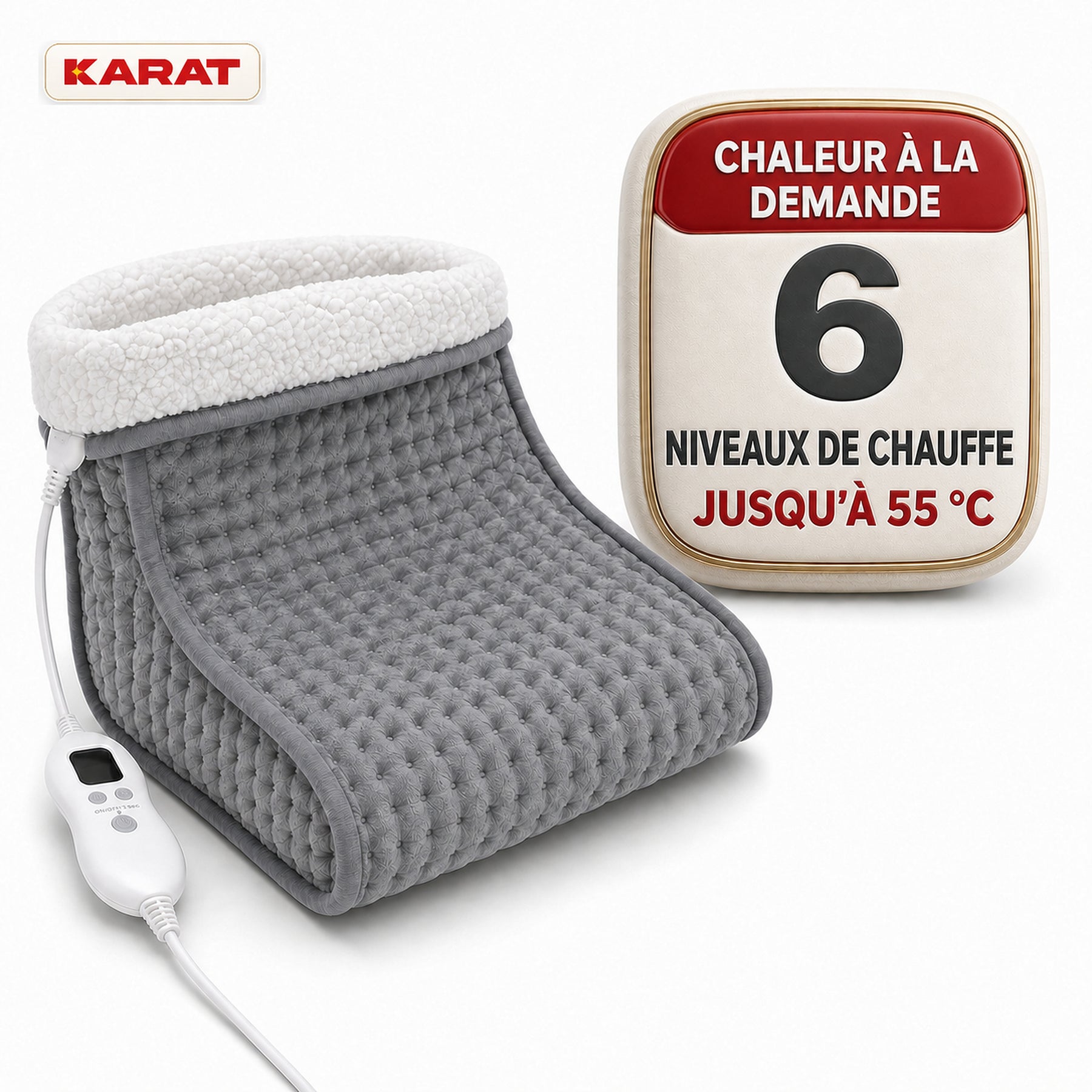 Chauffe-pieds électrique | Fjord | 6 niveaux jusqu’à 55 °C, minuterie & doublure Sherpa | 4 couleurs
