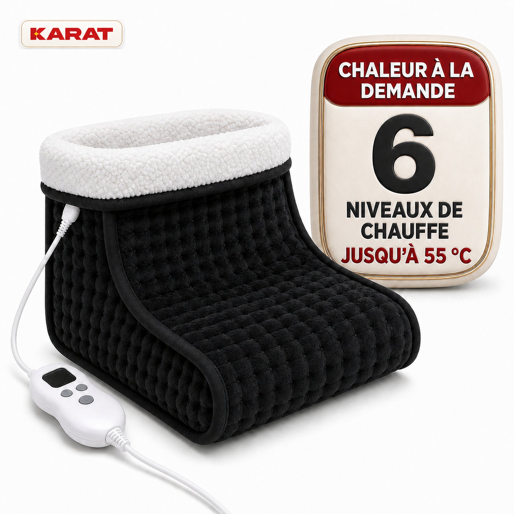 Chauffe-pieds électrique | Fjord | 6 niveaux jusqu’à 55 °C, minuterie & doublure Sherpa | 4 couleurs