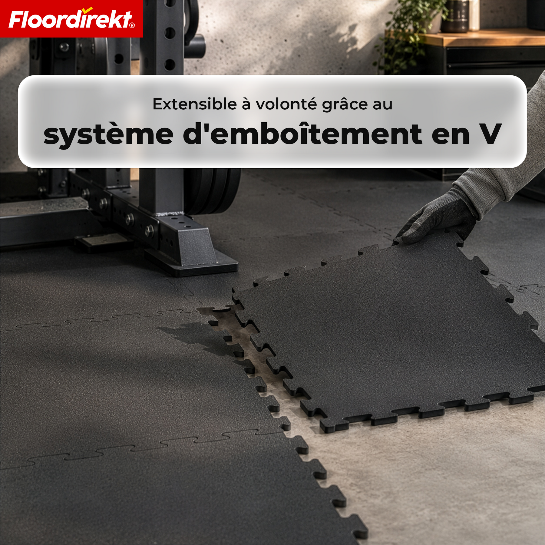 Tapis emboîtable en caoutchouc | Tapis de protection de sol robuste pour appareils de fitness & espaces de travail | 50 x 50 cm