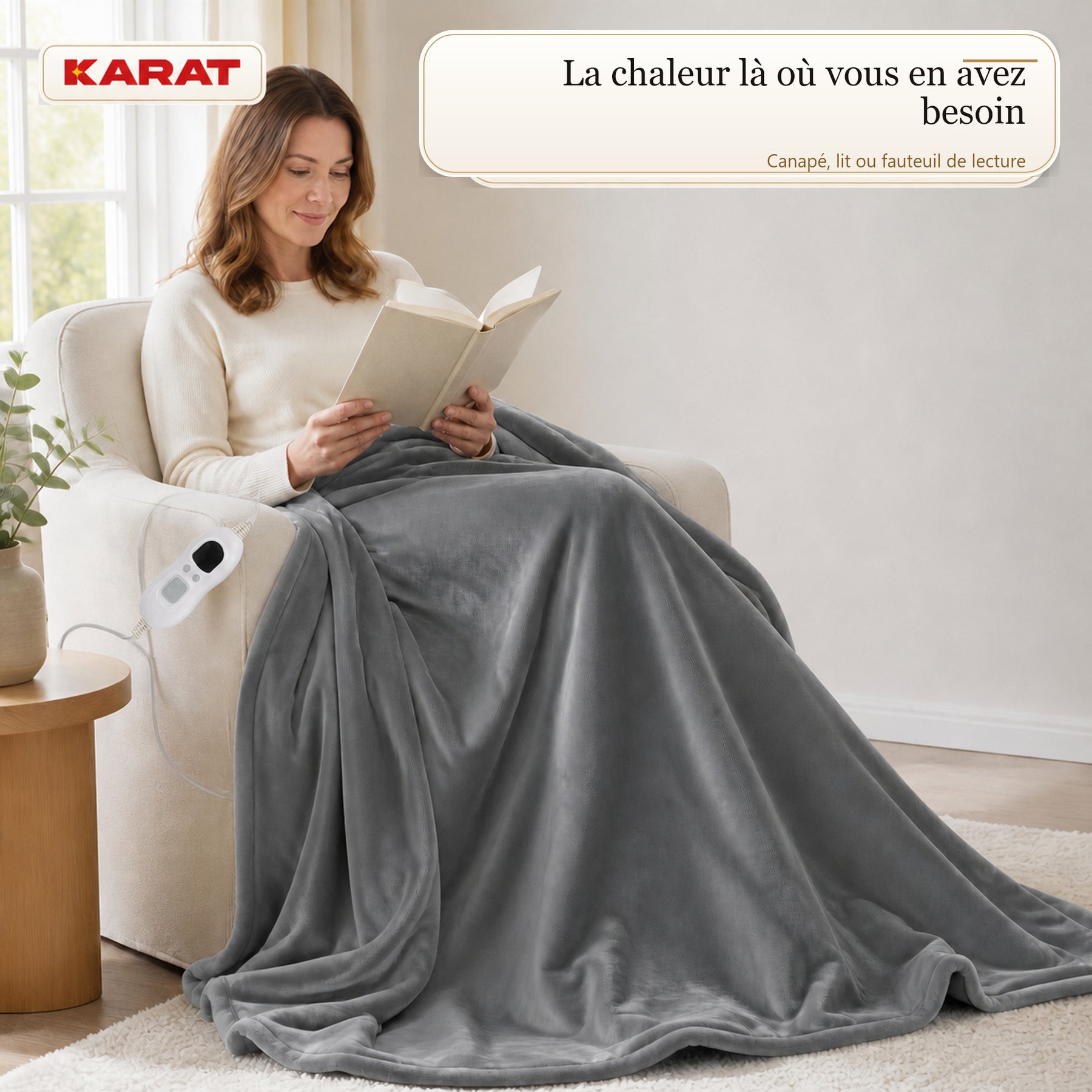 Couverture chauffante électrique | Borea | 6 niveaux jusqu’à 55 °C, contrôleur LCD & minuterie | 3 tailles & 7 couleurs