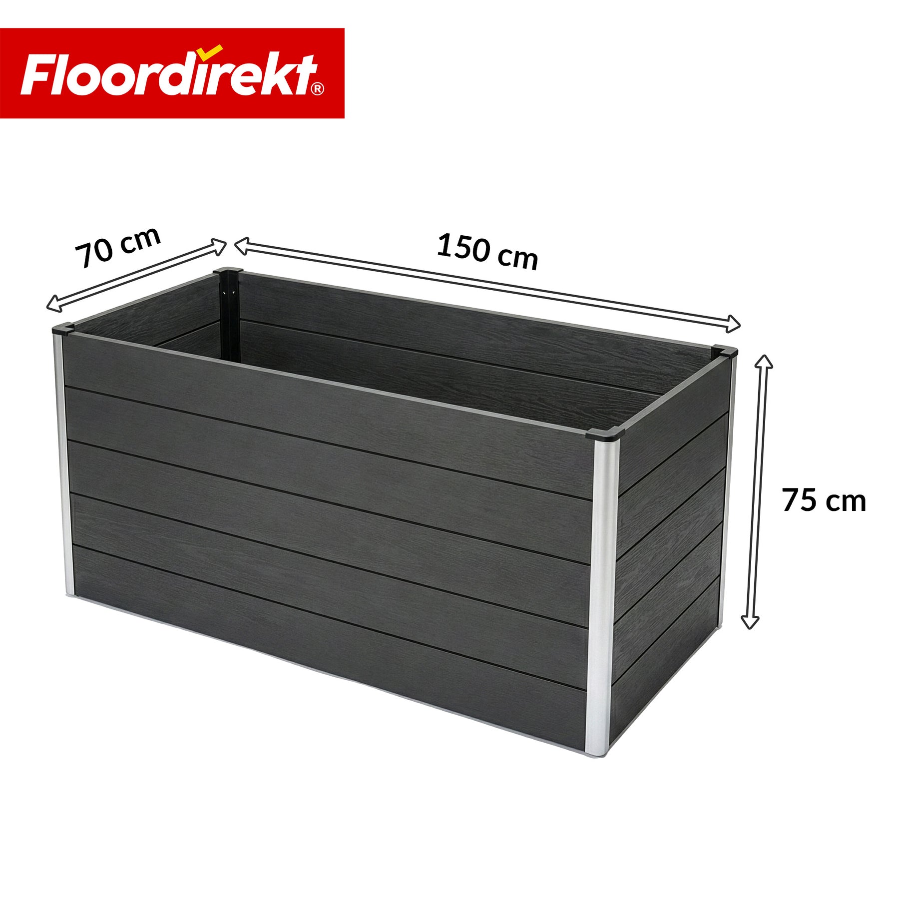 Bac surélevé en WPC | Kasos | 150 x 70 x 75 cm | Anthracite | Résistant aux intempéries, ergonomique & durable | Fond ouvert pour éviter l'accumulation d'eau