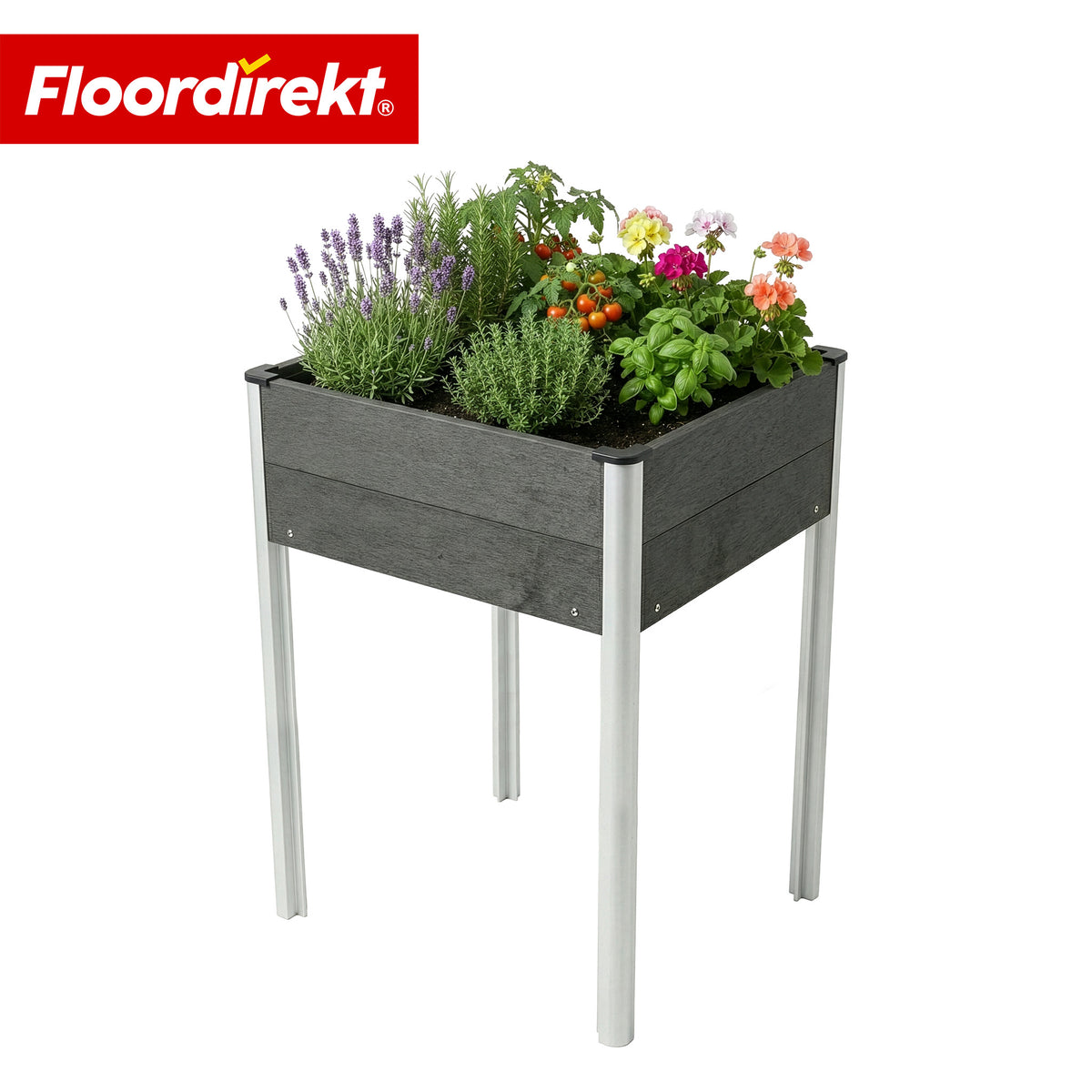 Carré potager en WPC | Salina | Anthracite | Potager sur pieds 60 x 50 x 90 cm | Résistant aux intempéries & facile d’entretien