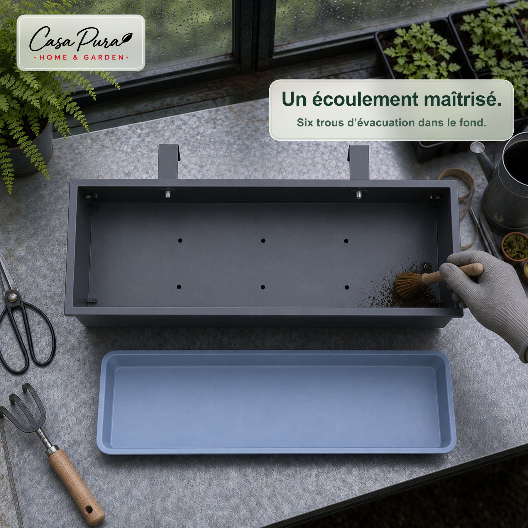 Jardinière de balcon | Viola | Jardinière en métal avec bac récupérateur pour balcon & garde-corps