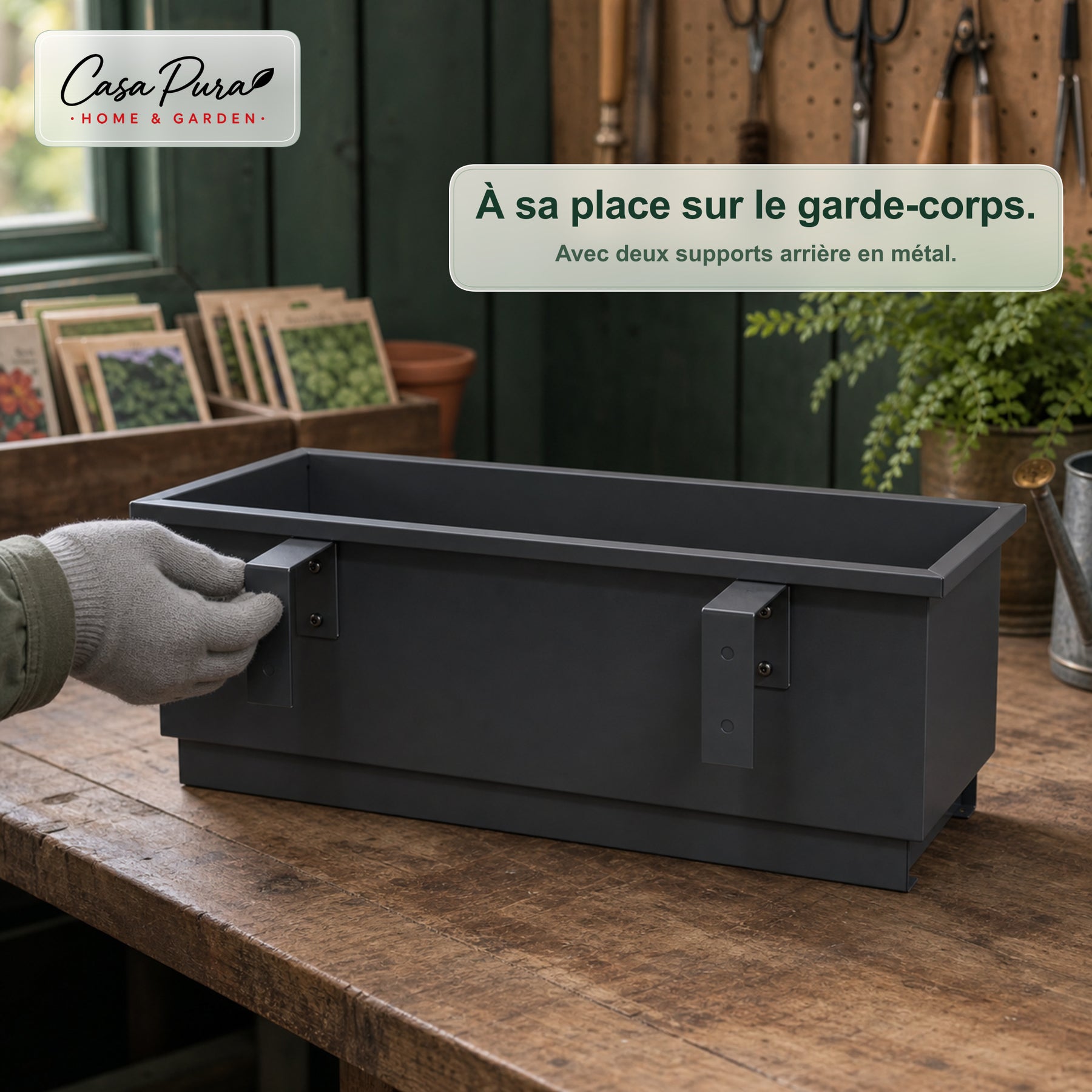 Jardinière de balcon | Viola | Jardinière en métal avec bac récupérateur pour balcon & garde-corps