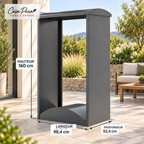 Porte-bûches | Alexis | Rangement à bois en acier galvanisé | Toit bombé | 98,4 × 52,4 × 160 cm