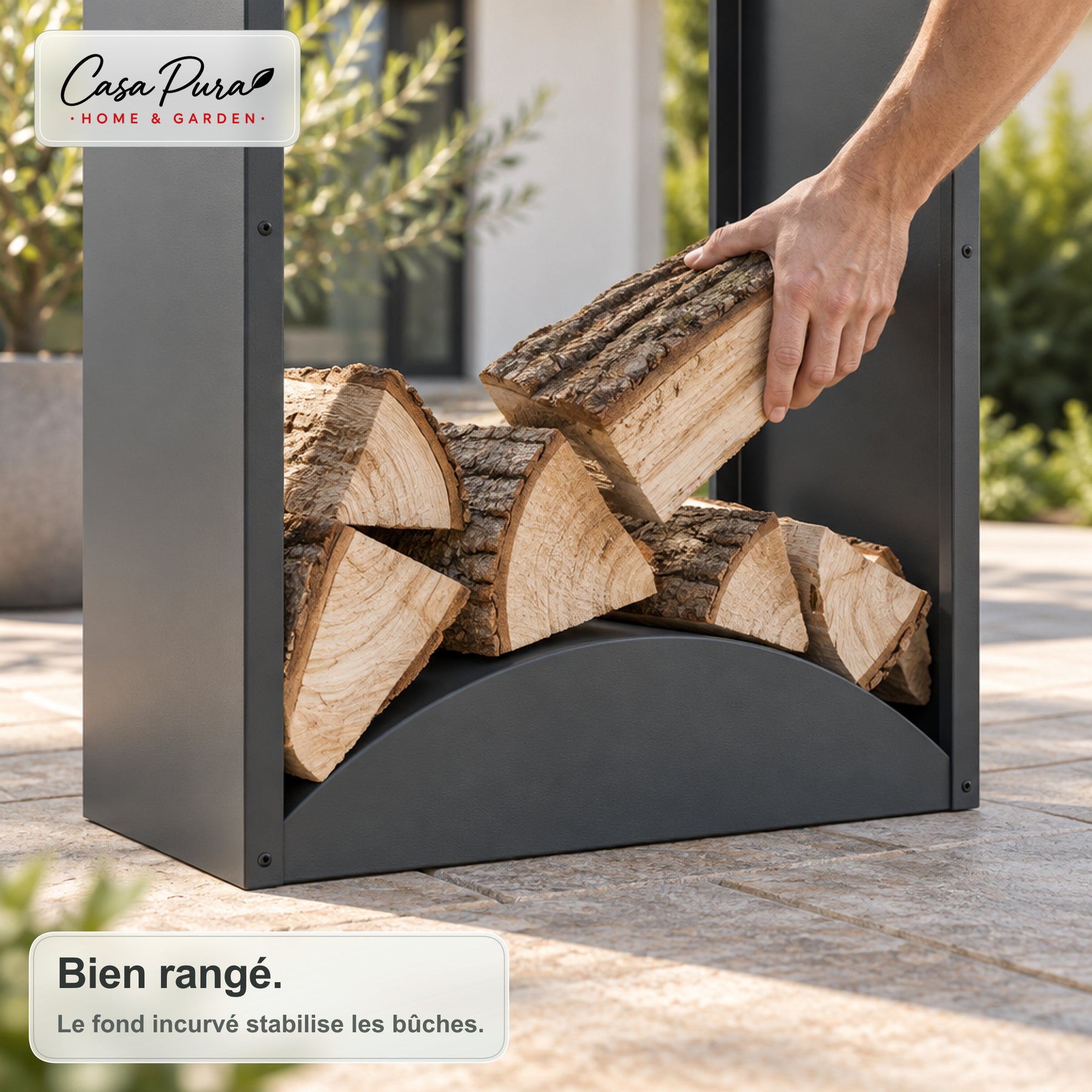 Porte-bûches | Alexis | Rangement à bois en acier galvanisé | Toit bombé | 98,4 × 52,4 × 160 cm