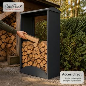 Porte-bûches | Alexis | Rangement à bois en acier galvanisé | Toit bombé | 98,4 × 52,4 × 160 cm