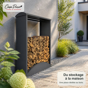 Porte-bûches | Alexis | Rangement à bois en acier galvanisé | Toit bombé | 98,4 × 52,4 × 160 cm