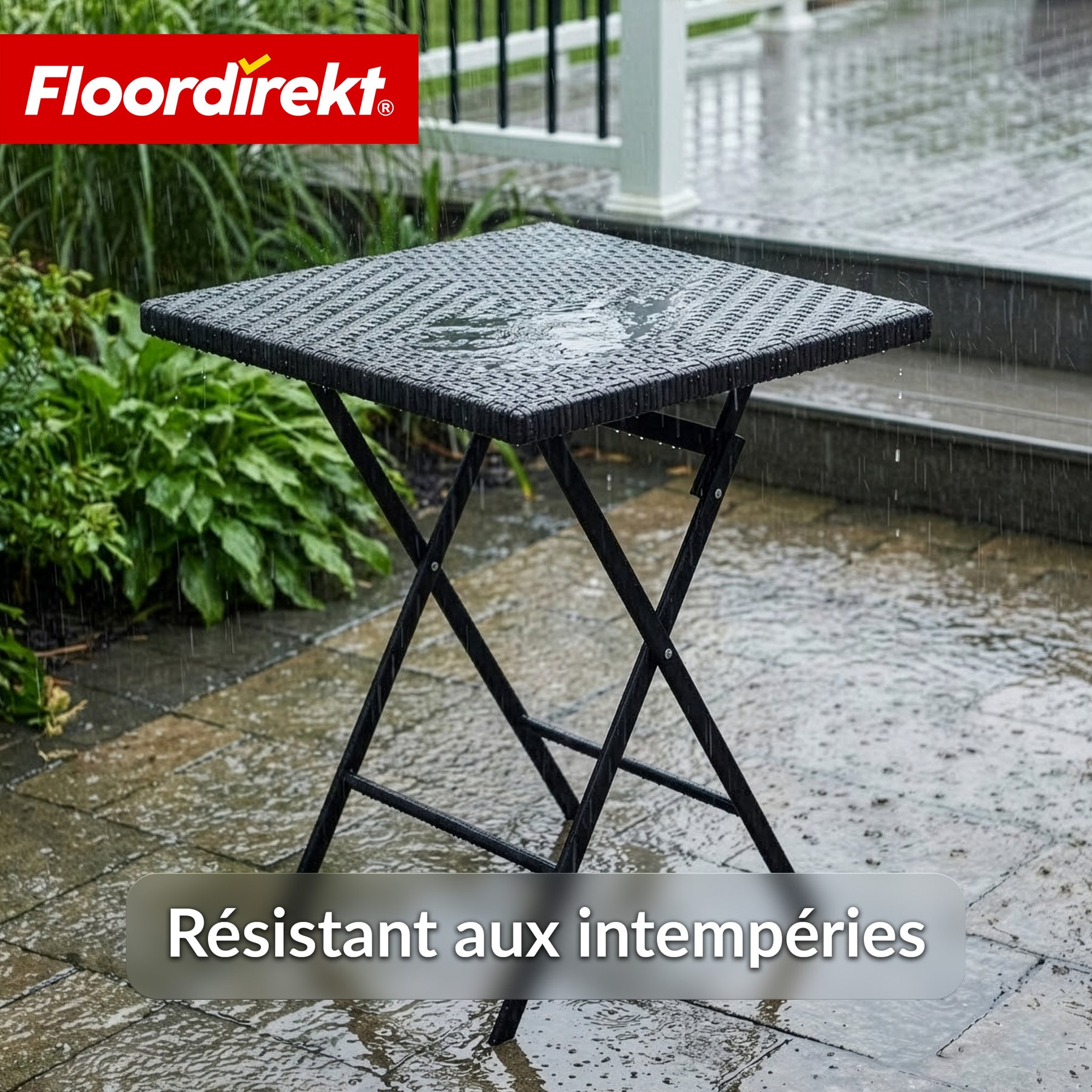 Table pliante | Kobe | Table de jardin pliante noire en effet rotin | 60 × 60 cm
