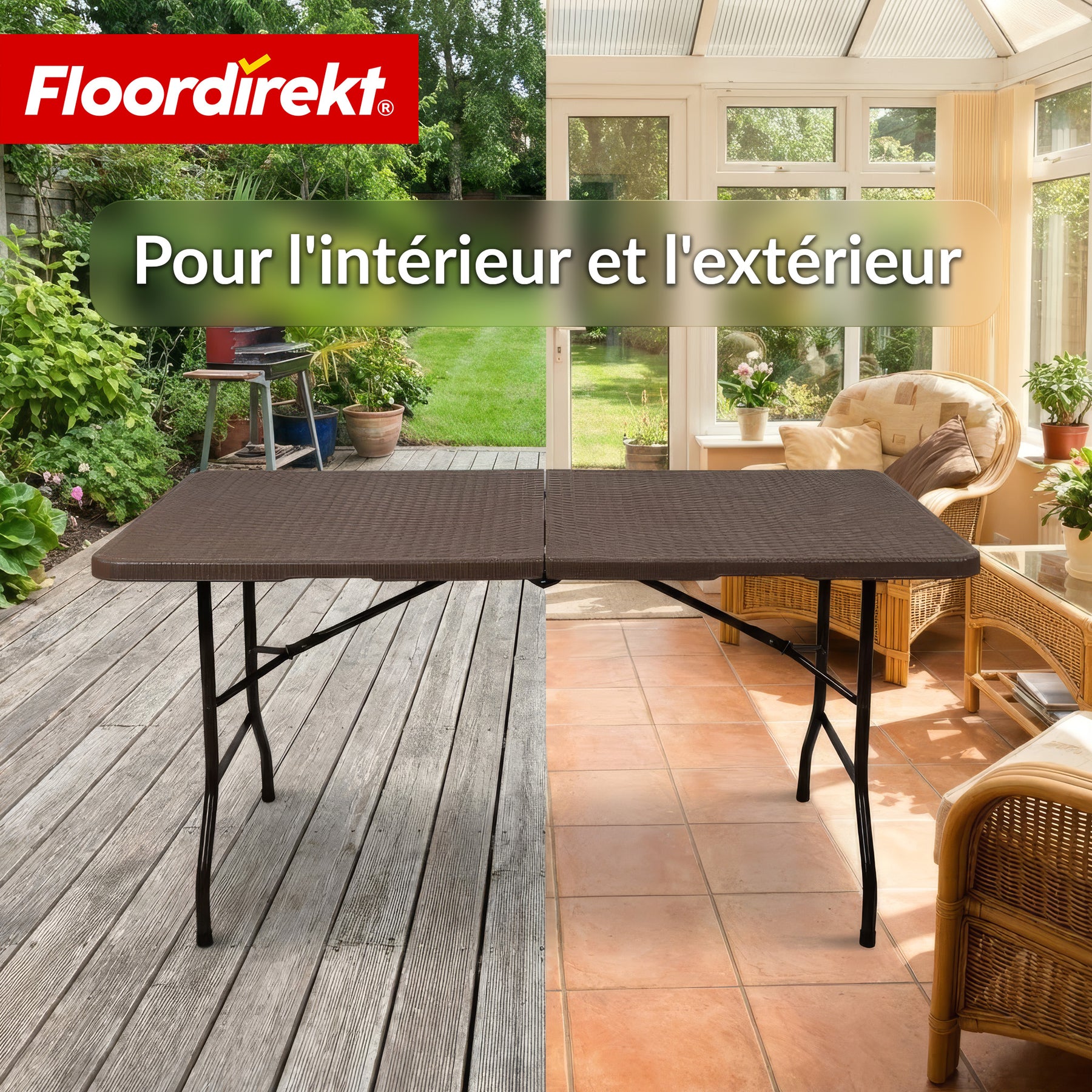 Table pliante | Miyako | Table de jardin résistante aux intempéries 183 × 75 cm | Pliable avec poignée de transport pour jardin, terrasse & événements