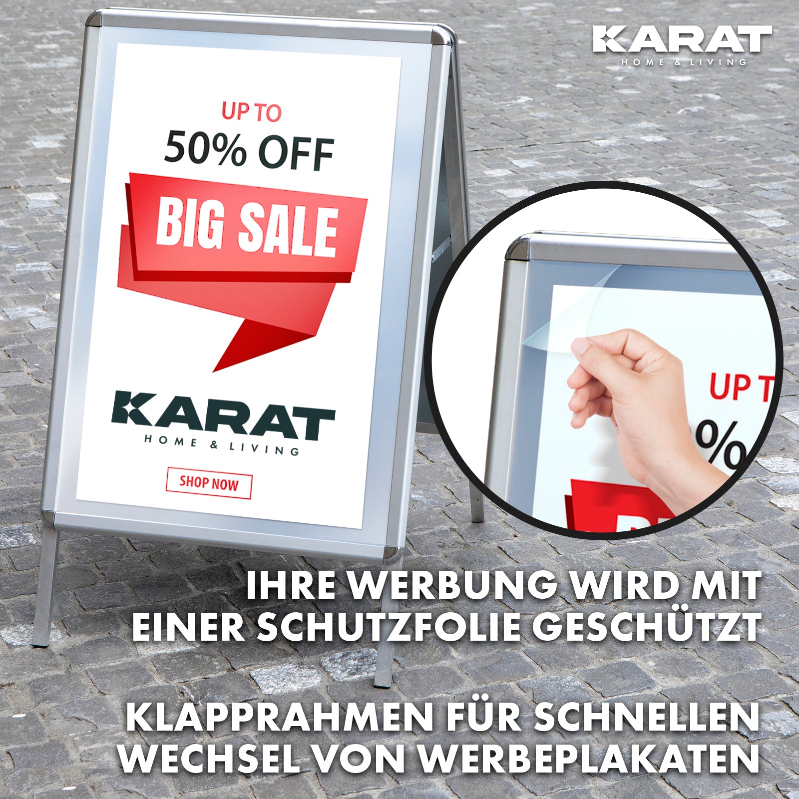 Panneau stop-trottoir | DIN A1 & A2 | Chevalet publicitaire double face en aluminium