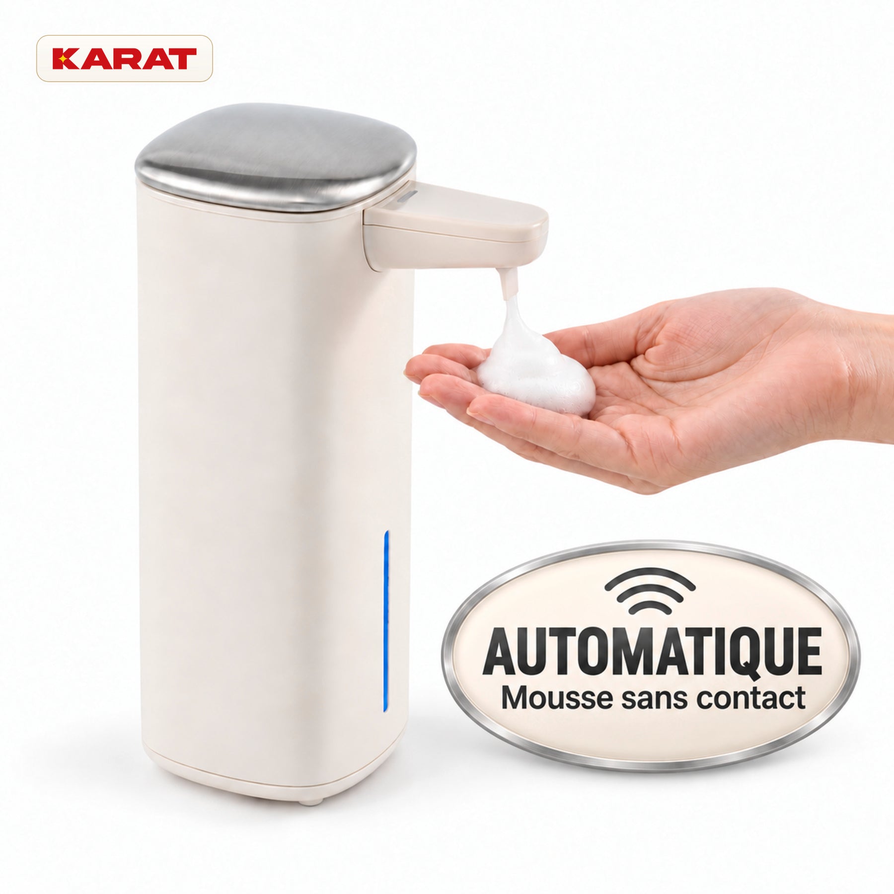 Distributeur automatique de savon mousse | Liora | Sans contact avec capteur, batterie USB-C & inox | 250 ml