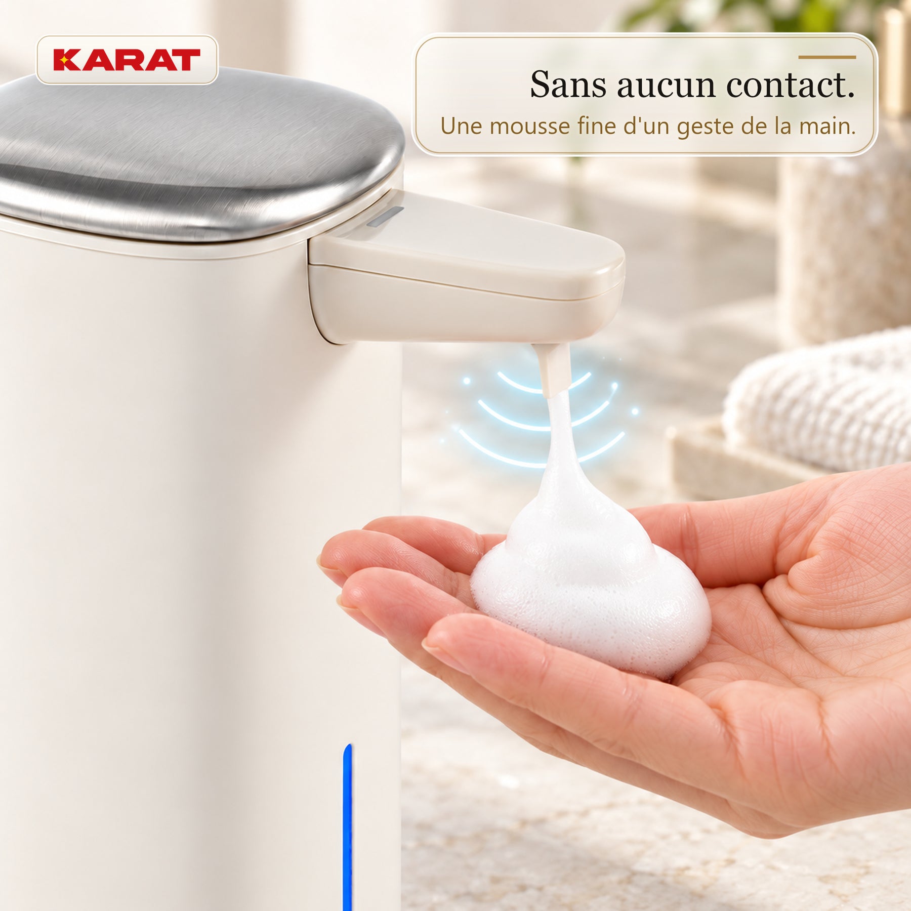 Distributeur automatique de savon mousse | Liora | Sans contact avec capteur, batterie USB-C & inox | 250 ml