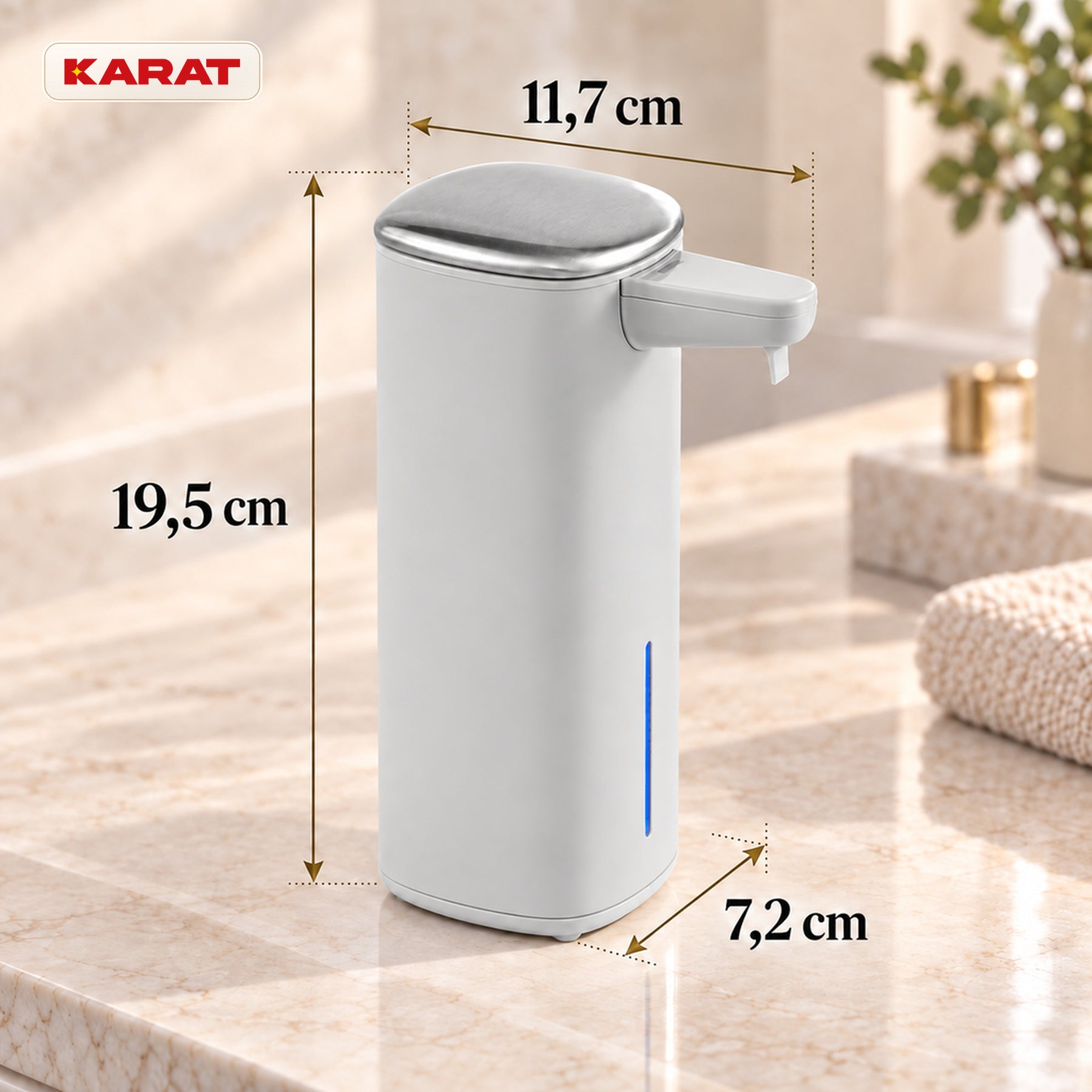 Distributeur automatique de savon mousse | Liora | Sans contact avec capteur, batterie USB-C & inox | 250 ml