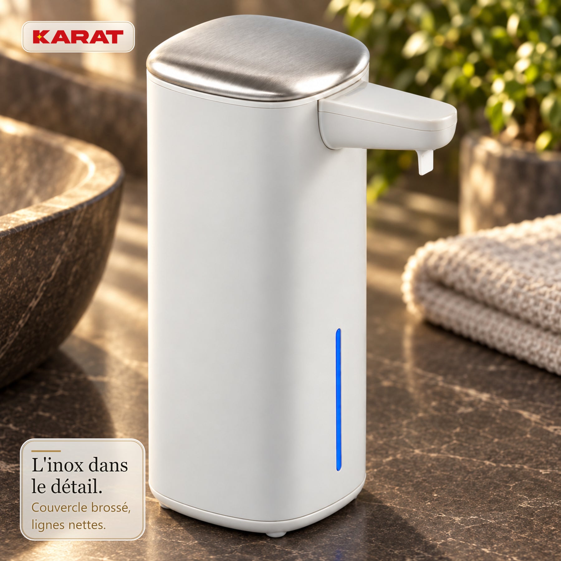 Distributeur automatique de savon mousse | Liora | Sans contact avec capteur, batterie USB-C & inox | 250 ml