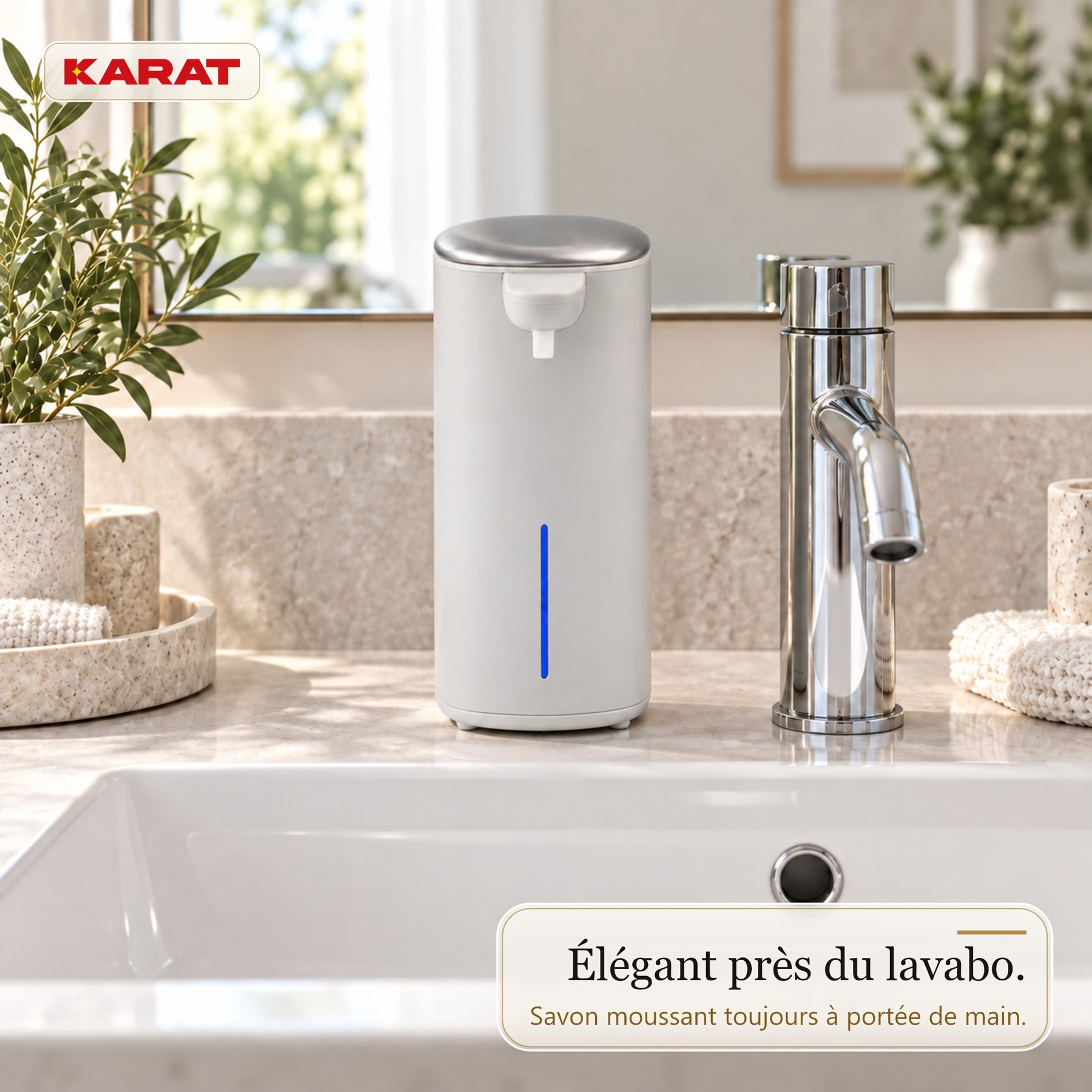 Distributeur automatique de savon mousse | Liora | Sans contact avec capteur, batterie USB-C & inox | 250 ml