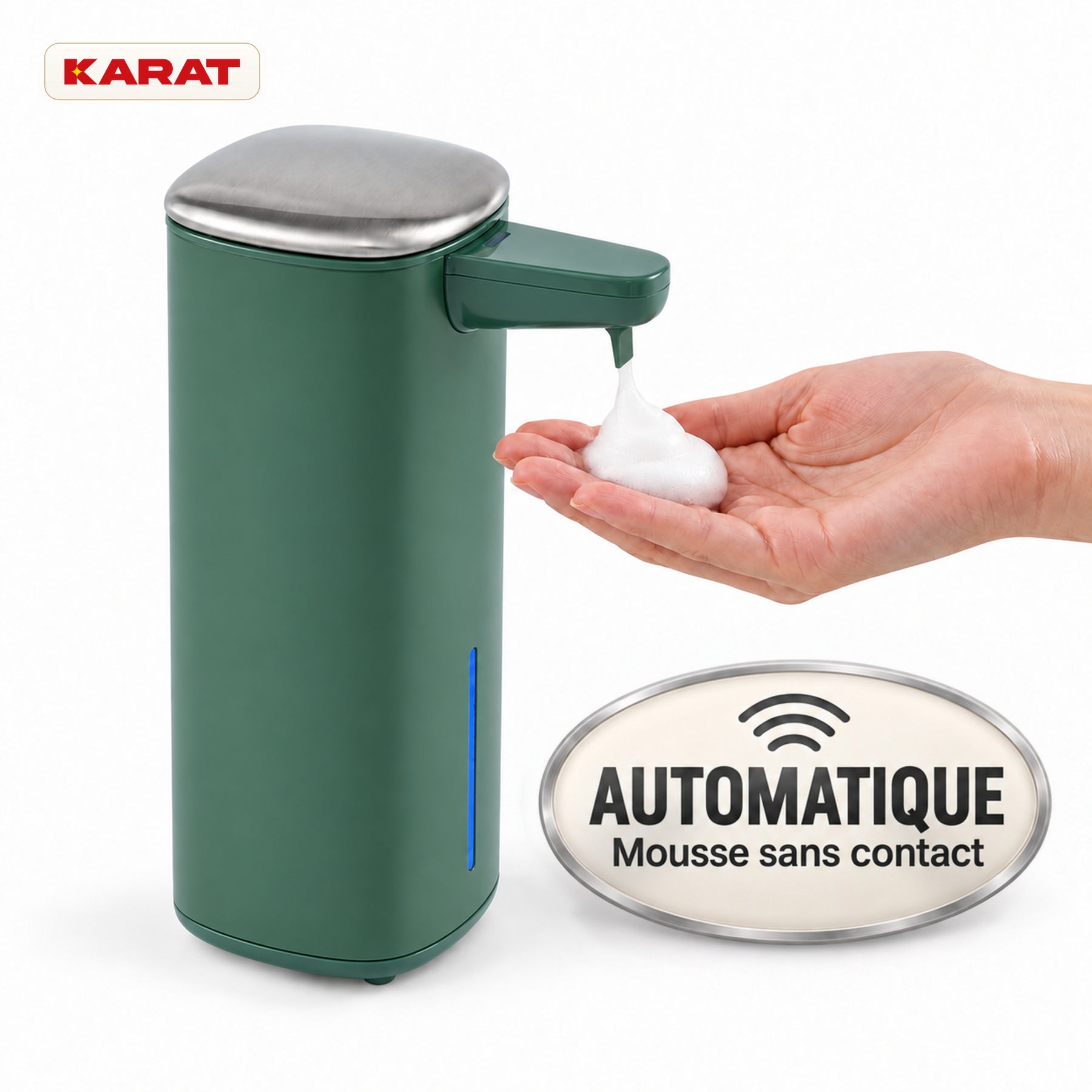 Distributeur automatique de savon mousse | Liora | Sans contact avec capteur, batterie USB-C & inox | 250 ml
