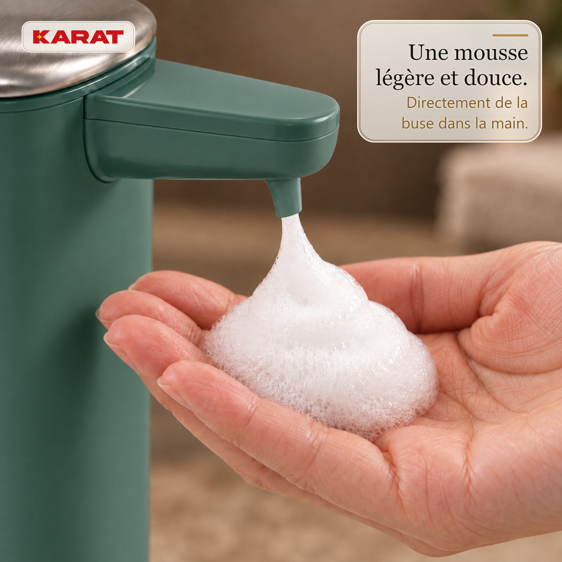 Distributeur automatique de savon mousse | Liora | Sans contact avec capteur, batterie USB-C & inox | 250 ml