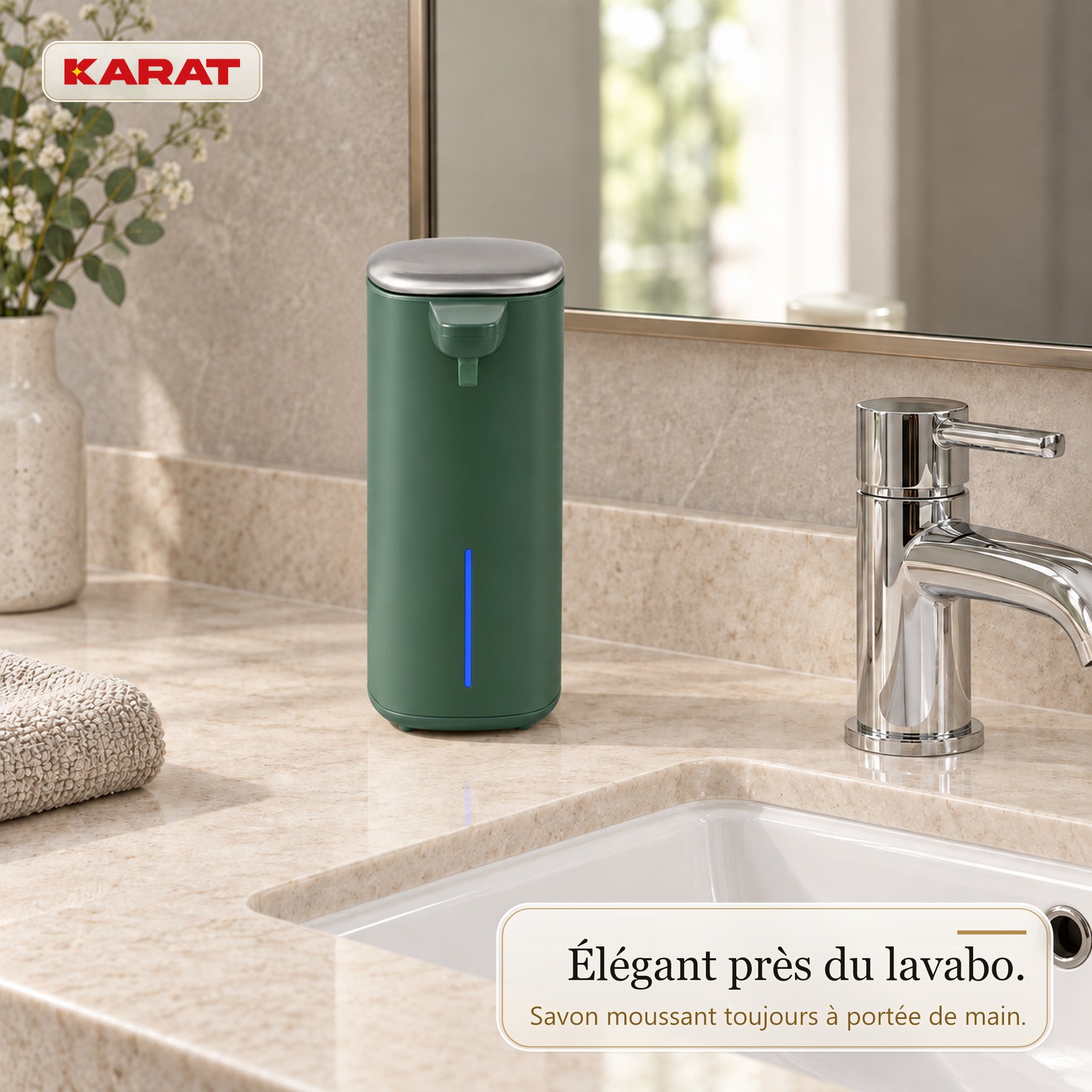 Distributeur automatique de savon mousse | Liora | Sans contact avec capteur, batterie USB-C & inox | 250 ml