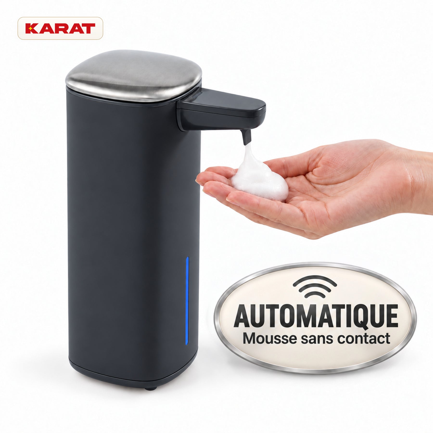 Distributeur automatique de savon mousse | Liora | Sans contact avec capteur, batterie USB-C & inox | 250 ml