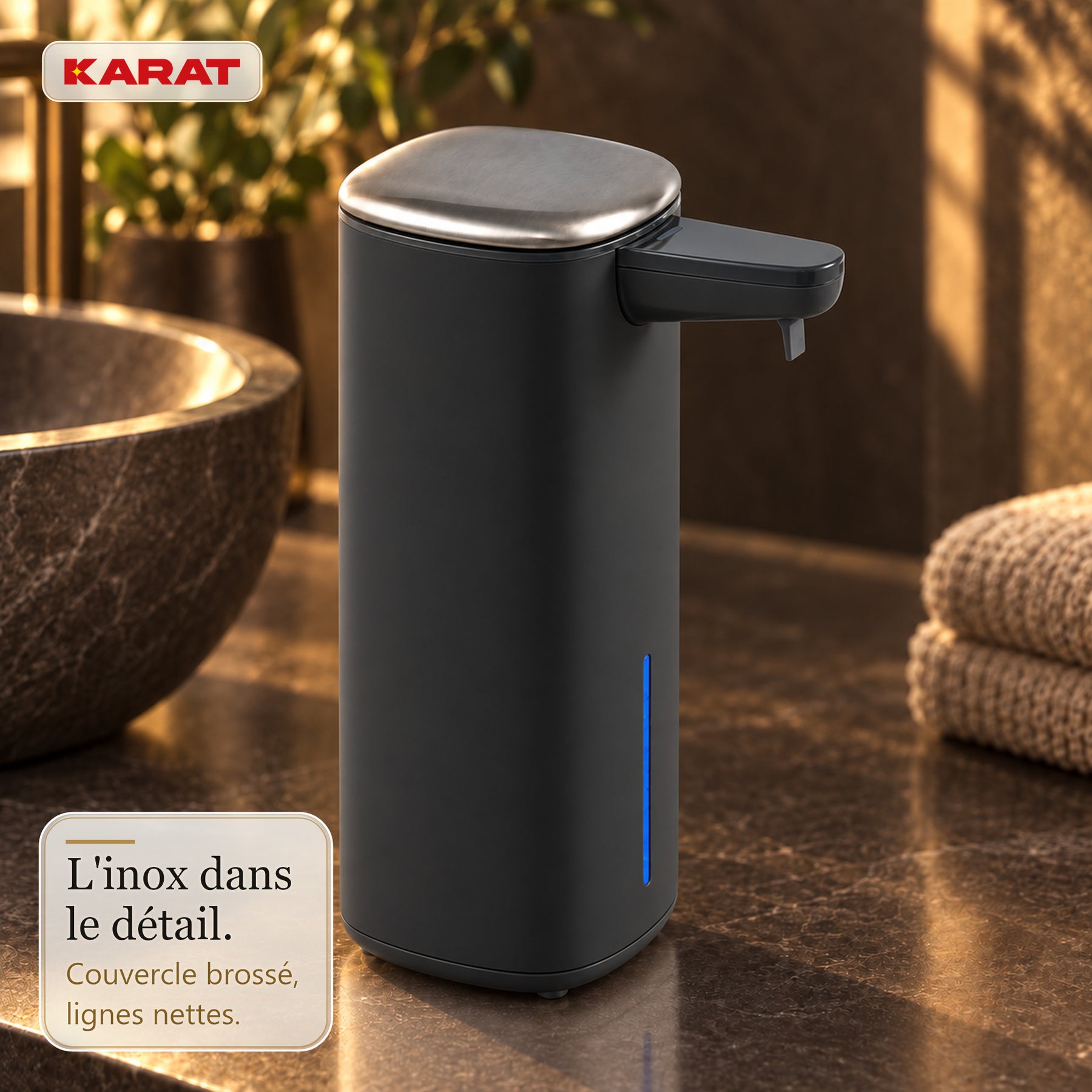 Distributeur automatique de savon mousse | Liora | Sans contact avec capteur, batterie USB-C & inox | 250 ml