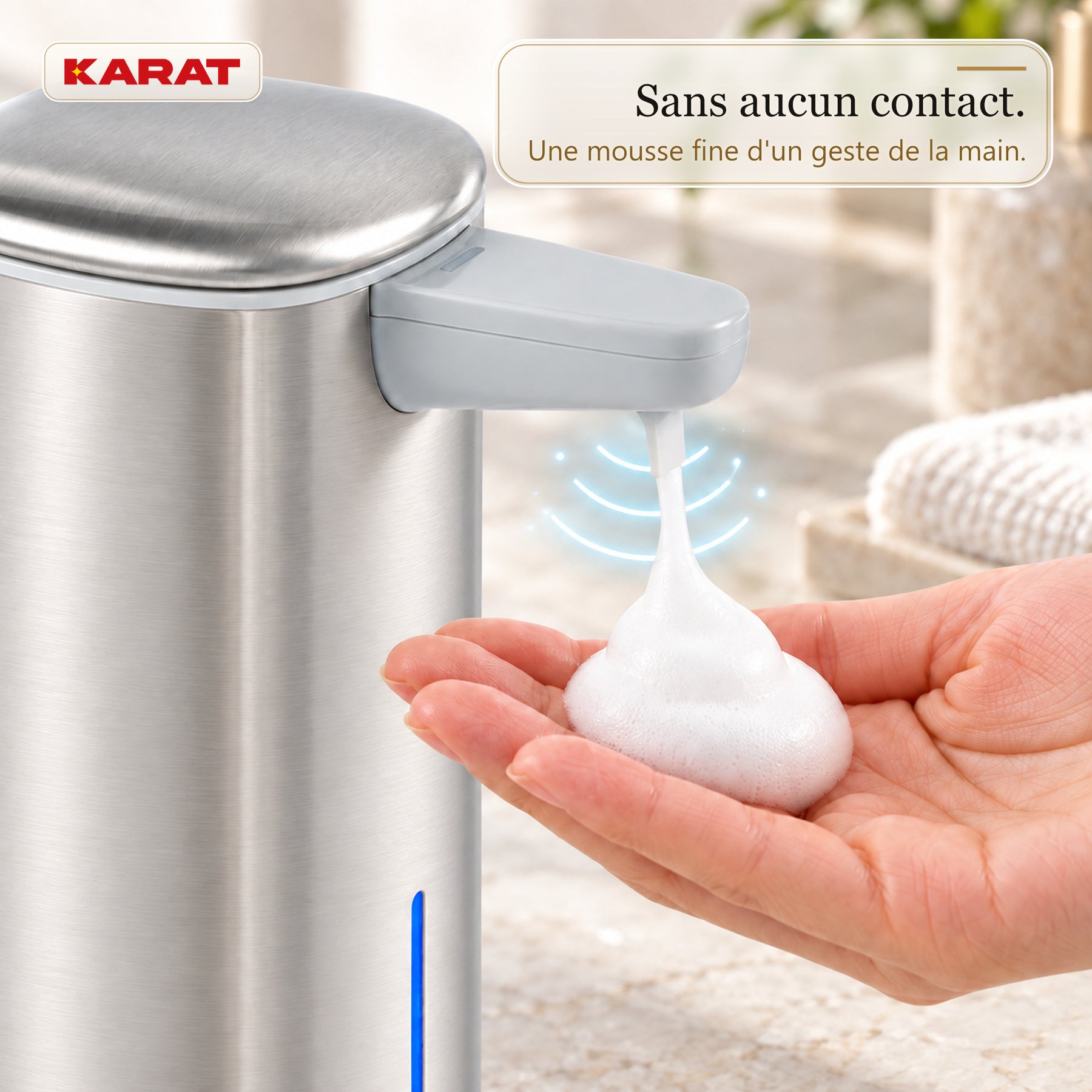 Distributeur automatique de savon mousse | Liora | Sans contact avec capteur, batterie USB-C & inox | 250 ml