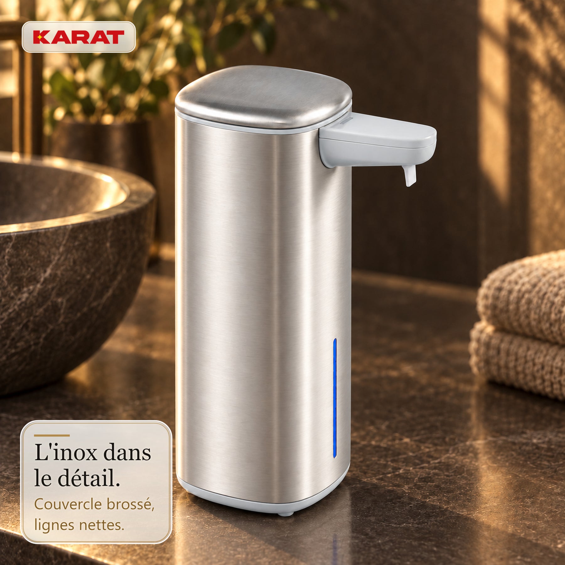 Distributeur automatique de savon mousse | Liora | Sans contact avec capteur, batterie USB-C & inox | 250 ml